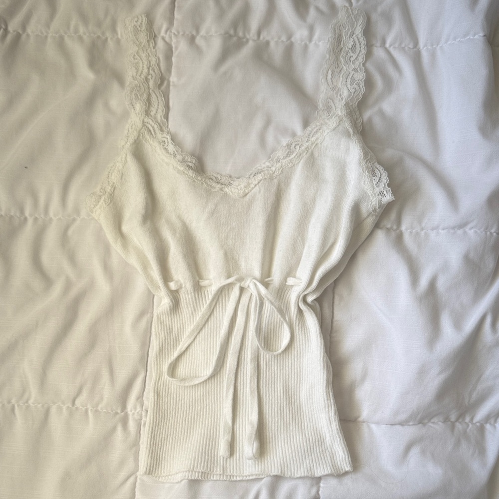 Lace Trim White Tank Top Blouse
